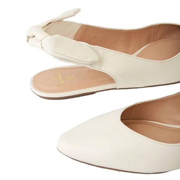 Lulus Houston Off White Nappa Leather Pointed Toe Slingback Flats Size 9 - Picture 3 of 12